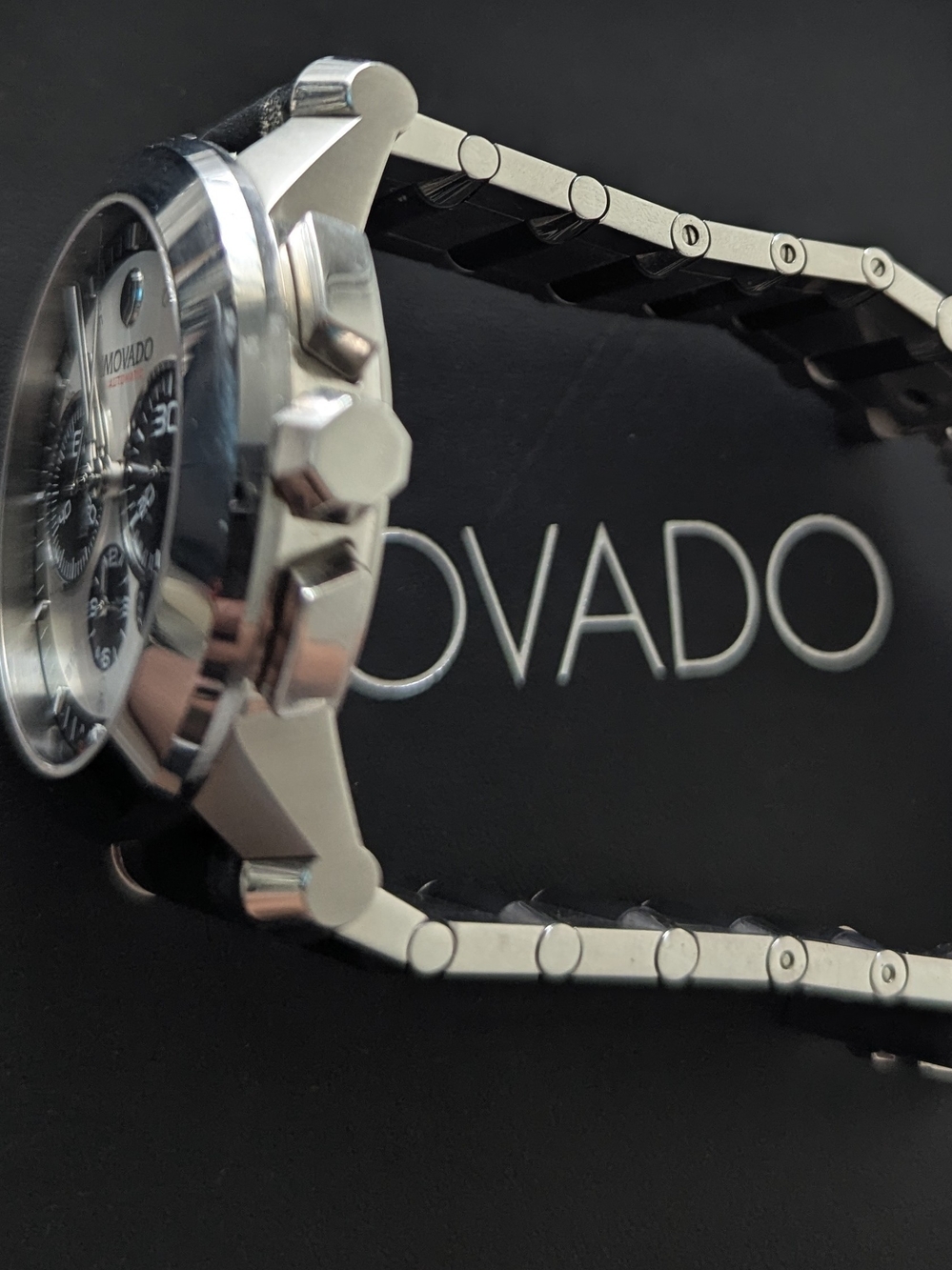 Movado Men's Silver and Black Chronograph Watch RED LABEL VIZIO $4995 - Picture 10 of 16